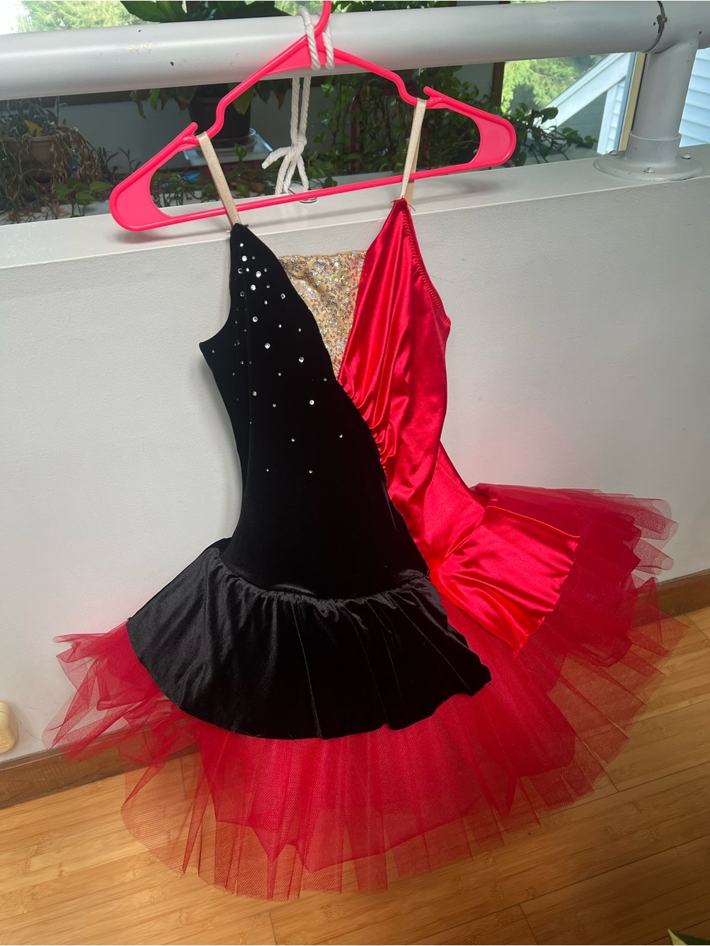 Kids Black & Red Dance Tutu Dress with Rhinestone Detail